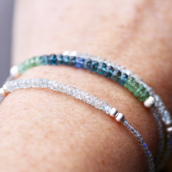 Natural Kyanite, Aquamarine Wrap Bracelet Convertible Necklace Sterling Silver - Picture 2 of 14